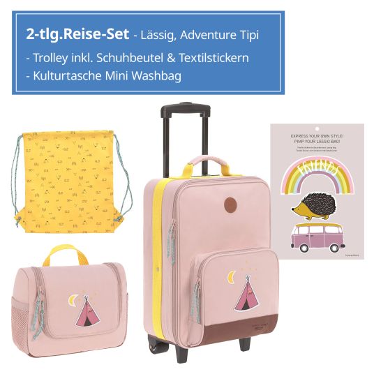 Lässig Set da viaggio 2 pezzi - incluso trolley + borsa per il bucato - Adventure Tipi