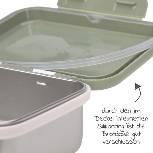 Lässig 2-tlg. Set Rucksack Mini Backpack & Edelstahl-Brotdose Lunchbox - Happy Prints - Light Olive