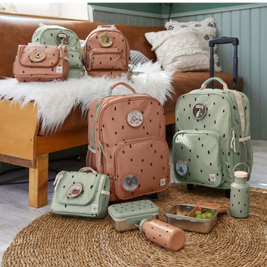 Lässig 2-tlg. Set Rucksack Mini Backpack & Edelstahl-Brotdose Lunchbox - Happy Prints - Light Olive
