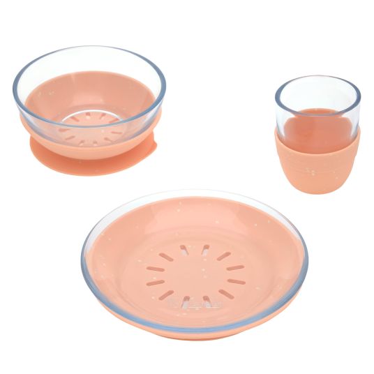 Lässig 3-piece glass / silicone tableware set - Apricot