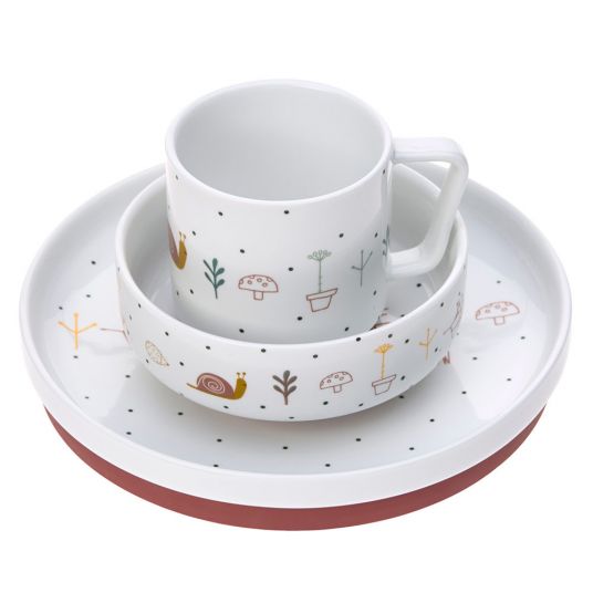 Lässig 3 pcs porcelain dinnerware set non-slip - Garden Explorer Girls