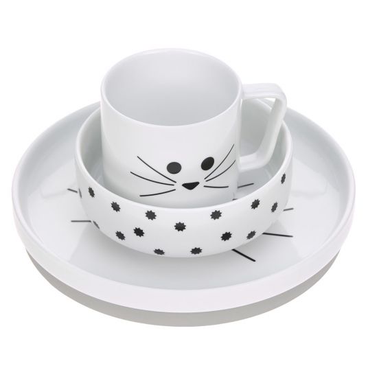 Lässig 3 pcs porcelain dinnerware set non-slip - Little Chums Cat