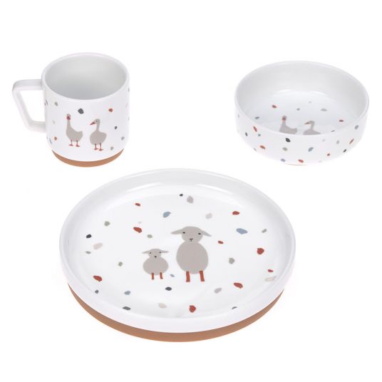 Lässig 3-piece porcelain dinnerware set non-slip - Tiny Farmer - Sheep & Goose