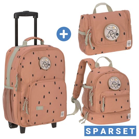 Lässig 3-piece travel set - incl. trolley + washbag + backpack - Happy Prints - Caramel