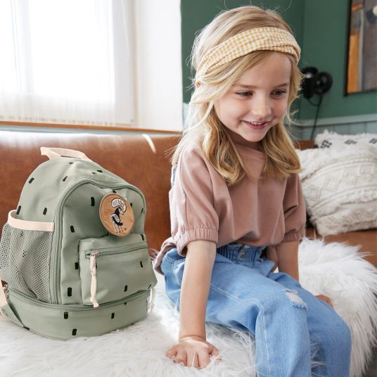 Lässig 3-piece travel set - incl. trolley + washbag + backpack - Happy Prints - Light Olive