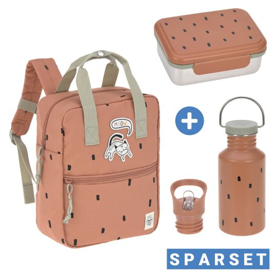 Lässig 3-tlg. Set Rucksack Mini Square Backpack + Brotdose + Trinkflasche - Happy Prints - Caramel