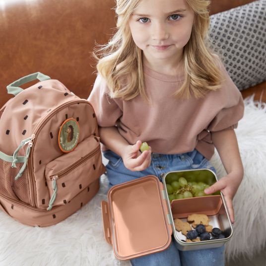 Lässig 3-tlg. Set Rucksack Mini Square Backpack + Brotdose + Trinkflasche - Happy Prints - Caramel