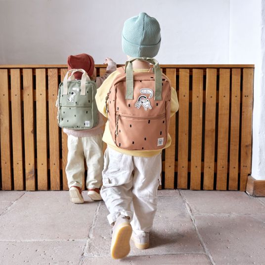 Lässig 3-tlg. Set Rucksack Mini Square Backpack + Brotdose + Trinkflasche - Happy Prints - Light Olive