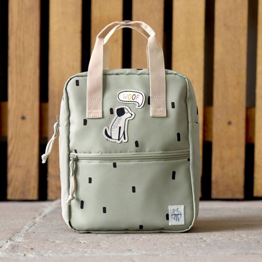 Lässig 3-tlg. Set Rucksack Mini Square Backpack + Brotdose + Trinkflasche - Happy Prints - Light Olive