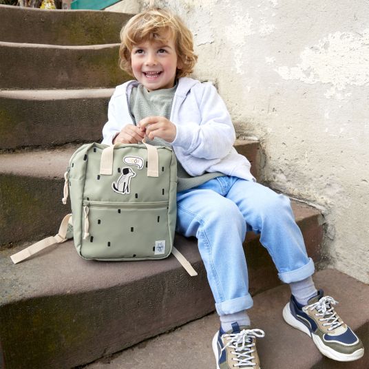 Lässig 3-tlg. Set Rucksack Mini Square Backpack + Brotdose + Trinkflasche - Happy Prints - Light Olive