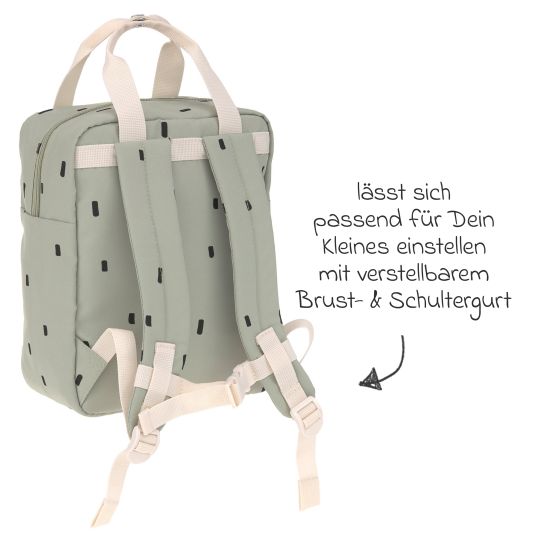 Lässig 3-tlg. Set Rucksack Mini Square Backpack + Brotdose + Trinkflasche - Happy Prints - Light Olive