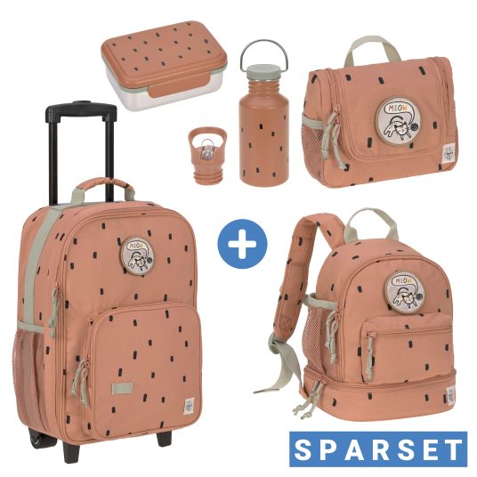 Lässig 5-tlg.Reise-Set - inkl. Trolley + Washbag + Rucksack + Lunchbox + Trinkflasche - Happy Prints - Caramel