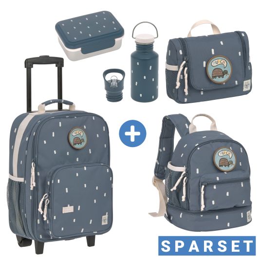 5 piece travel set incl. trolley washbag backpack lunchbox water bottle Happy Prints Midnight Blue