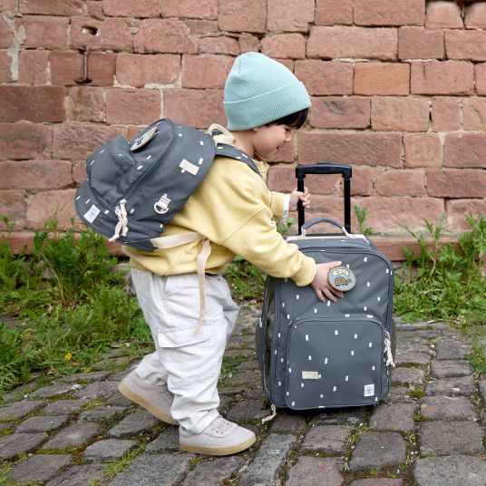 Lässig 5-piece travel set - incl. trolley + washbag + backpack + lunchbox + water bottle - Happy Prints - Midnight Blue