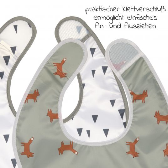 Lässig 9-piece learning to eat set - sippy cup + bowl + plate + 4 spoons + 2 velcro bibs - Little Forest Fox - Olive