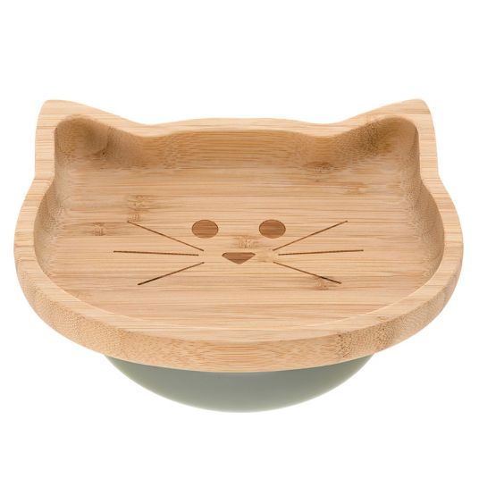Lässig Piatto di legno di bambù con base di aspirazione - Little Chums Cat