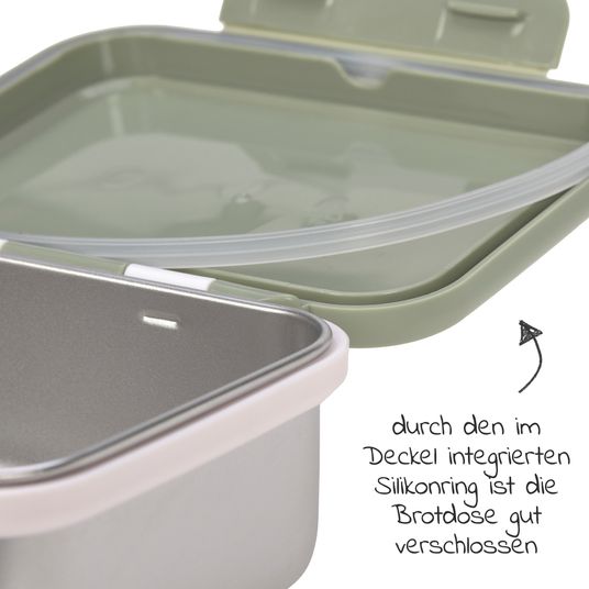 Lässig Stainless steel lunch box - Happy Prints - Light Olive