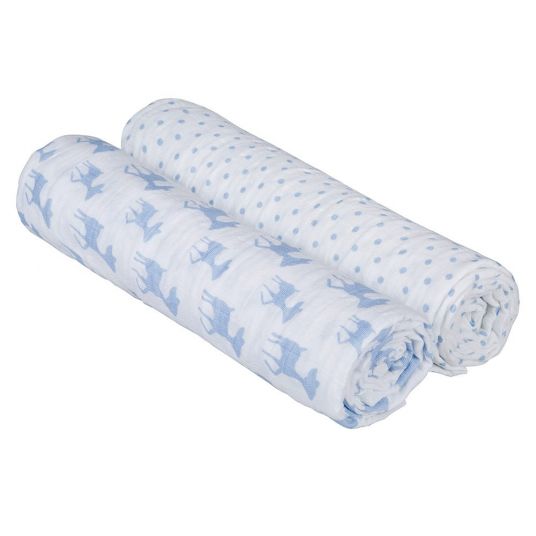Lässig Wrap & muslin cloth 2 pack 120 x 120 cm - deer Lela Blue