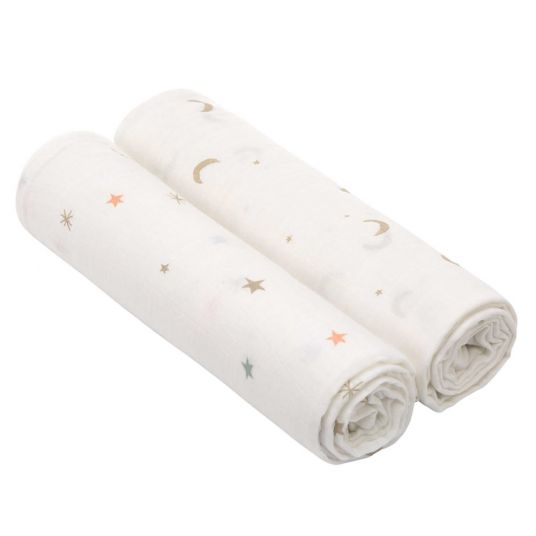 Lässig Wrap & muslin cloth 2-pack Heavenly Soft - Bamboo 120 x 120 cm - Stars & Moon - Gold