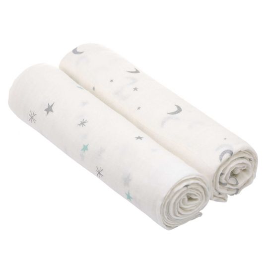 Lässig Wrap & muslin cloth 2-pack Heavenly Soft - Bamboo 120 x 120 cm - Stars & Moon - Silver