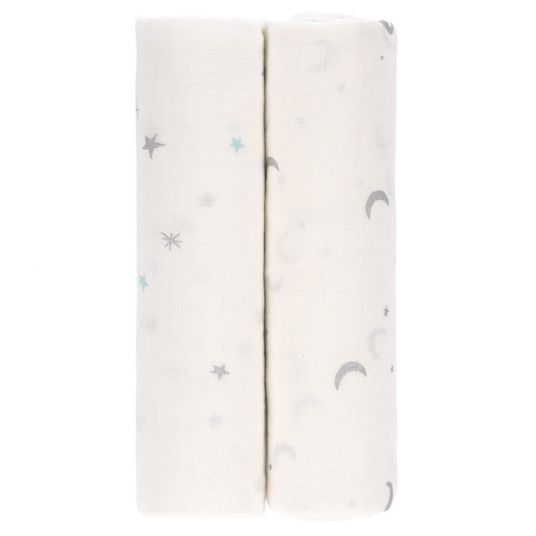Lässig Wrap & Muslin 2 Pack Heavenly Soft - Bamboo 120 x 120 cm - Stelle e Luna - Argento