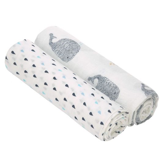 Lässig Wrap & muslin cloth 2-pack Heavenly Soft Swaddle XL - Bamboo 120 x 120 cm - Little Water Whale