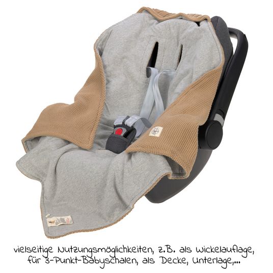 Lässig Knitted blanket for baby car seat made from organic cotton 78 x 78 cm - Sand