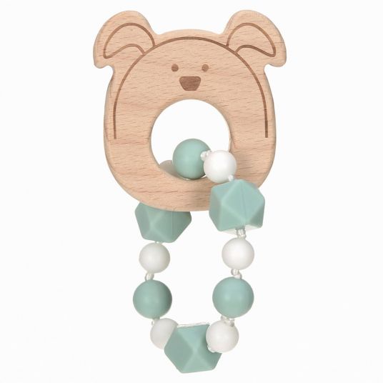 Lässig Gripping & teething ring made of wood with silicone chain - Little Chums Dog