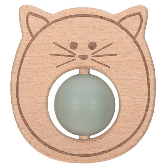 Lässig Gripping & teething ring made of wood with silicone ball - Little Chums Cat