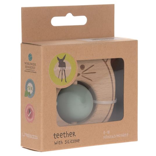Lässig Gripping & teething ring made of wood with silicone ball - Little Chums Cat