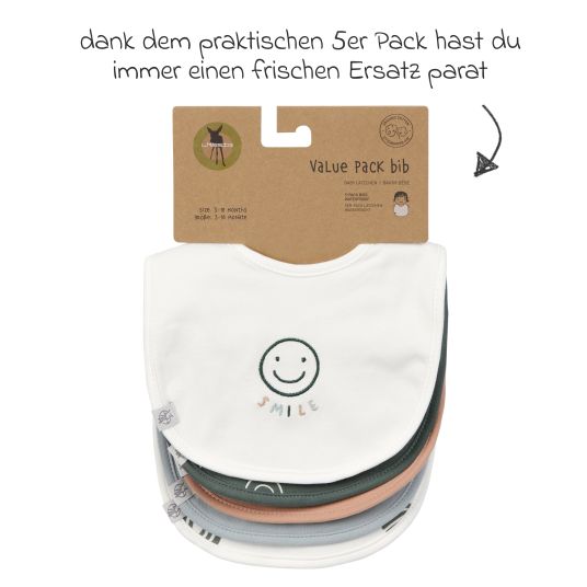 Lässig Velcro bib 5-pack Value Pack Bib made from organic cotton - Tiny Smile