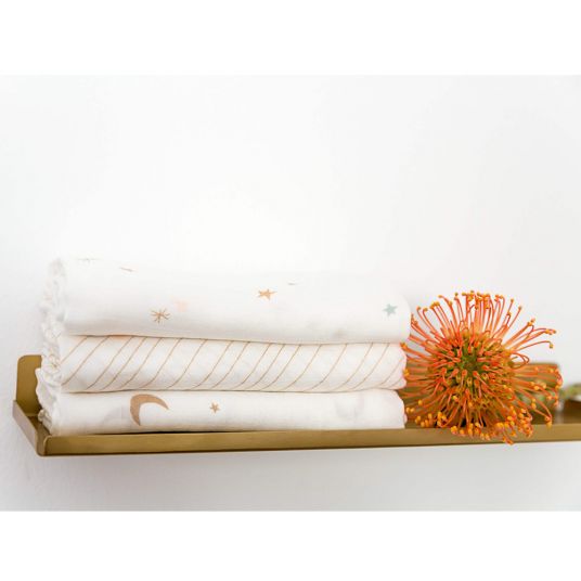 Lässig Panno di garza 3-pack Heavenly Soft - Bamboo 80 x 80 cm - Stelle e Luna - Oro