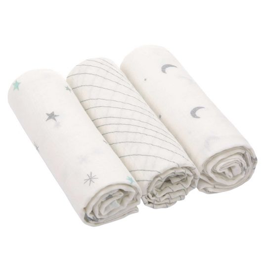 Lässig Gauze cloth 3-pack Heavenly Soft - Bamboo 80 x 80 cm - Stars & Moon - Silver