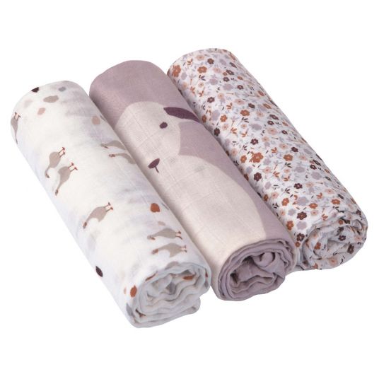 Lässig Gauze cloth 3-pack Heavenly Soft Swaddle L - Bamboo 80 x 80 cm - Tiny Farmer - Flowers