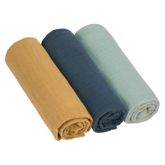 Lässig Gauze cloth 3-pack Swaddle & Burp Blanket L 85 x 85 cm - Green Navy Mustard
