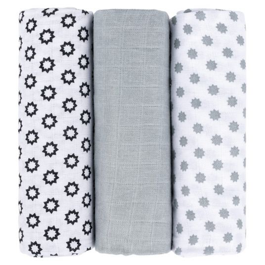 Lässig Gauze cloth 3-pack Swaddle & Burp Blanket L 85 x 85 cm - Little Chums Stars - White