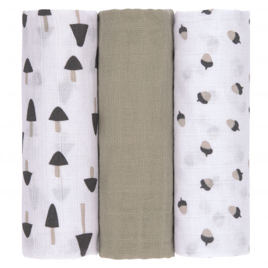 Lässig Mulltuch 3er Pack Swaddle & Burp Blanket L 85 x 85 cm - Little Forest - Olive