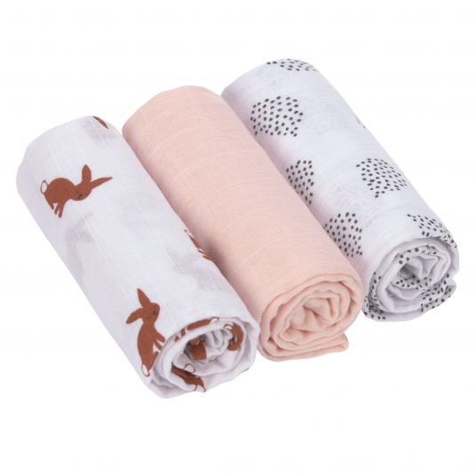 Lässig Mulltuch 3er Pack Swaddle & Burp Blanket M 60 x 60 cm - Little Forest Rabbit - Rose