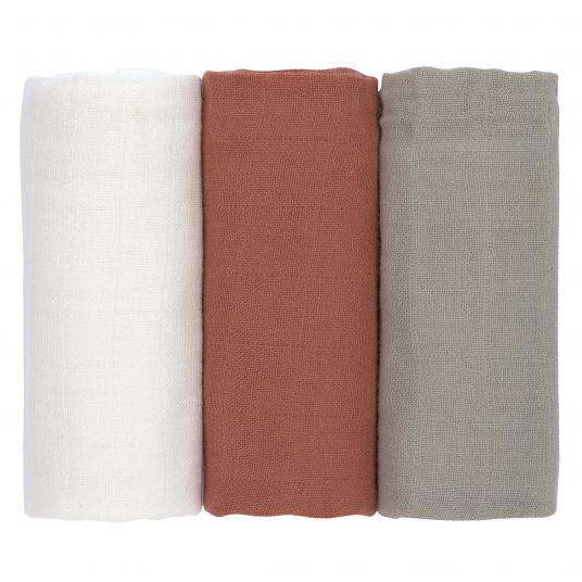 Lässig Gauze cloth 3-pack Swaddle & Burp Blanket M 60 x 60 cm - Olive/Milky/Rust