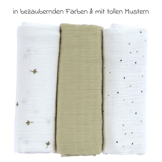 Lässig 3-pack swaddle L organic cotton 85 x 85 cm - Leave - Olive