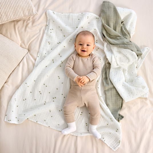 Lässig 3-pack swaddle L organic cotton 85 x 85 cm - Leave - Olive