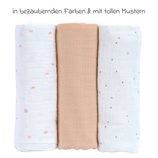 Lässig 3-pack swaddle L organic cotton 85 x 85 cm - Moon - Peach