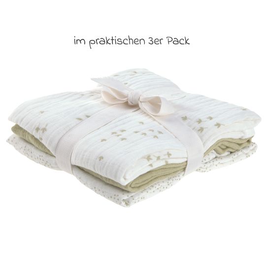 Lässig 3-pack Swaddle M organic cotton 60 x 60 cm - Leave - Olive Milky