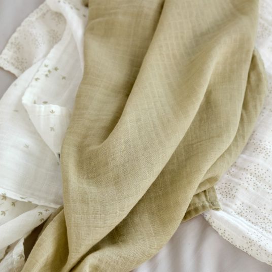 Lässig 3-pack Swaddle M organic cotton 60 x 60 cm - Leave - Olive Milky