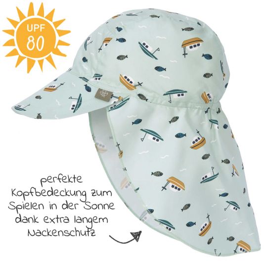 Lässig Peaked Cap with Neck Protection SPF Sun Protection Flap Hat - Boat Mint - Size 43/45
