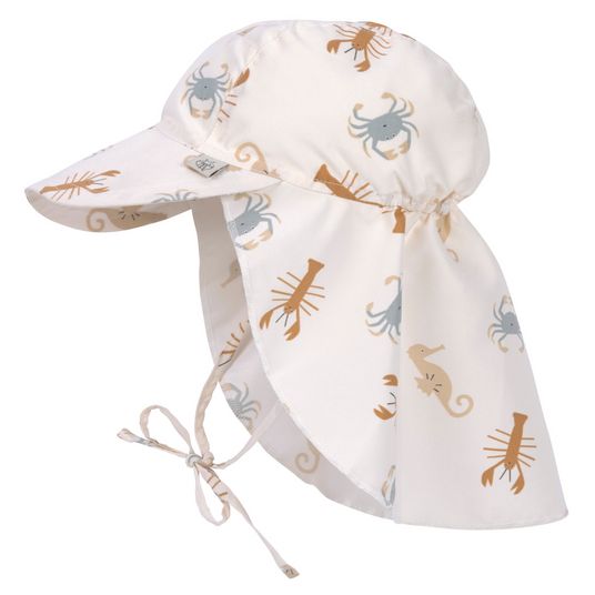 Lässig Schirmmütze mit Nackenschutz LSF Sun Protection Flap Hat - Sea Animals - Milky - Gr. 43/45