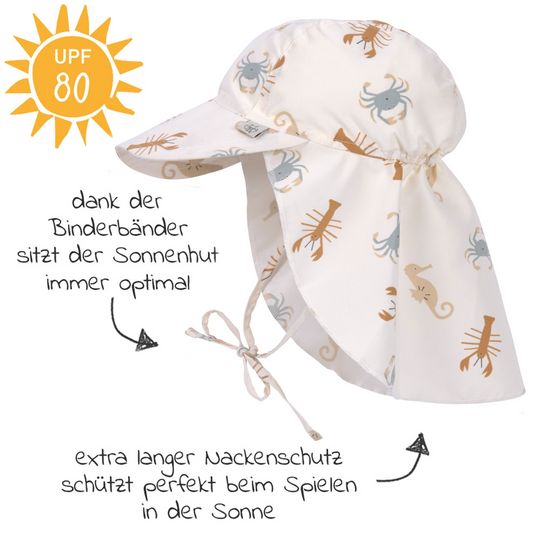Lässig Schirmmütze mit Nackenschutz LSF Sun Protection Flap Hat - Sea Animals - Milky - Gr. 43/45