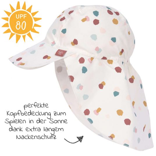 Lässig Peaked Cap with Neck Protection SPF Sun Protection Flap Hat - Spotted White - Size 43/45