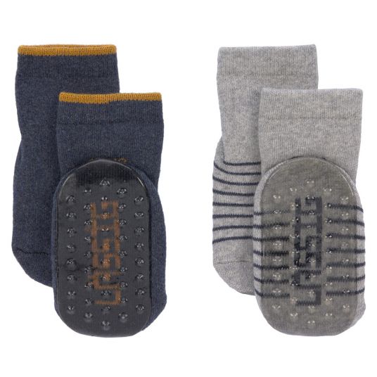 Lässig Socks 2-pack anti-slip organic cotton - Blue Grey - size 19-22
