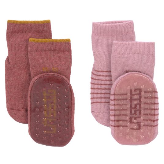 Lässig Organic Cotton Anti-Slip Socks 2 Pack - Rosewood Rose - Sizes 15-18